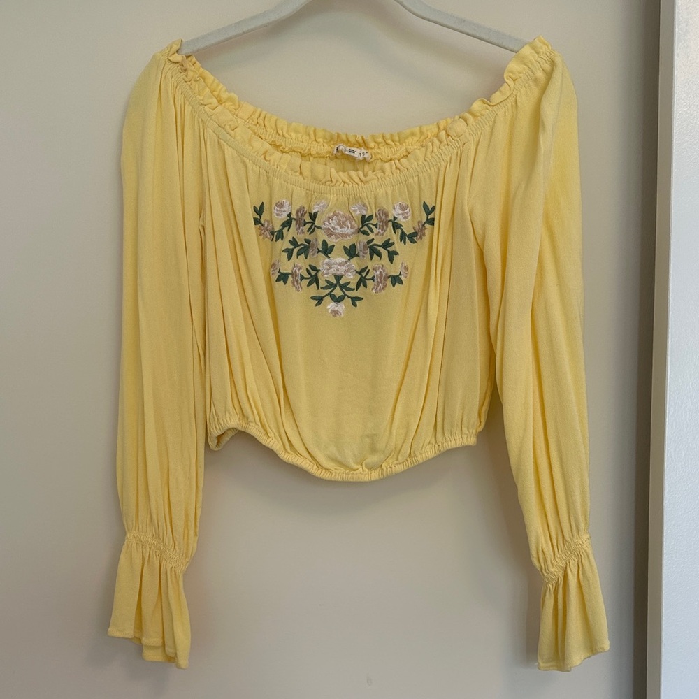 PacSun Yellow Floral Embroidered Blouse